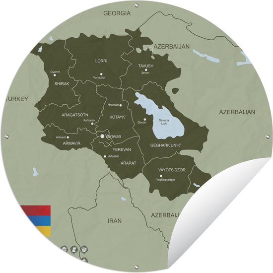 Cercle de jardin une carte verte de l'Arménie - 90x90 cm - Affiche ronde de jardin - Extérieur