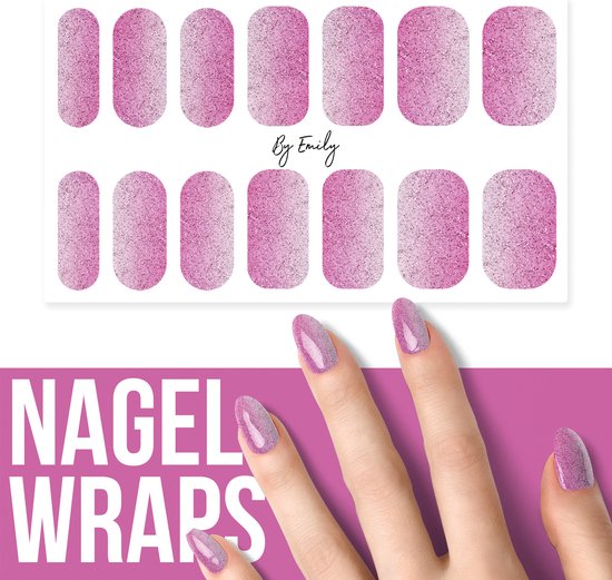 By Emily - Nagel wrap - Shiny Pink | 14 stickers per vel | Nail wrap | Nail art | Trendy | Design | Nagellakvrij | Eenvoudig | Nagel art | Nagel wrap | Nagel stickers | Folie | Zelfklevend | Sjablonen