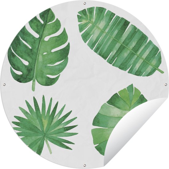 Garden Circle Leaf - Aquarelle - Vert - 60x60 cm - Affiche Ronde de Jardin - Extérieur