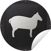 Tuincirkel Een illustratie van een schaap op een zwarte achtergrond - 90x90 cm - Ronde Tuinposter - Buiten