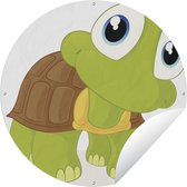 Tuincirkel Illustratie van een groene schildpad die naar voren kijkt - 150x150 cm - Ronde Tuinposter - Buiten