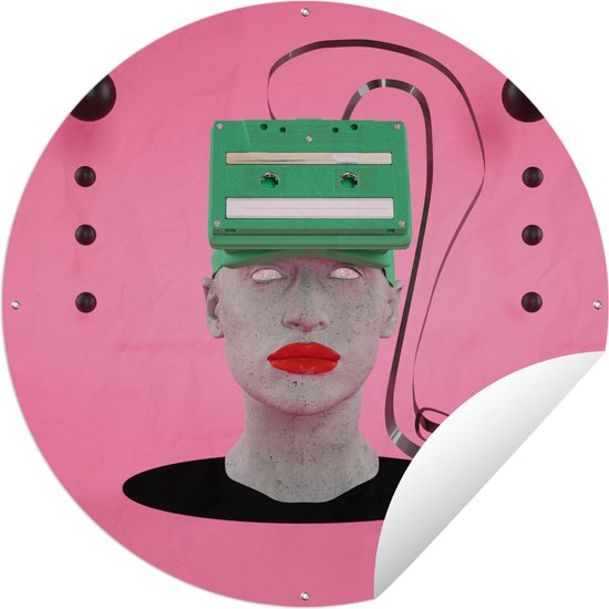 Tuincirkel Abstract hoofd met cassettebandje - 150x150 cm - Ronde Tuinposter - Buiten