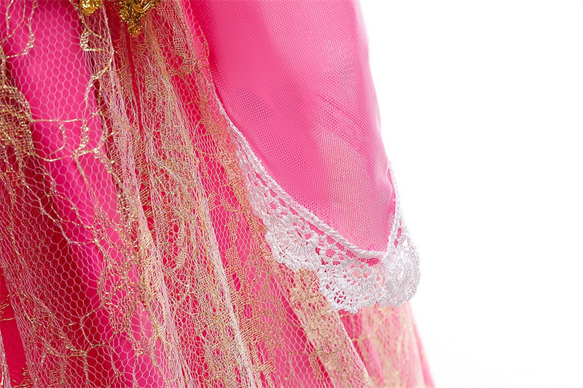 Joya Kids® Roze met Goud Prinses verkleedjurk | Roze Prinsessenjurk | verkleedkleding Meisje | (110) roze goud + kroontje & Staf | Cadeau meisje — afbeelding 8