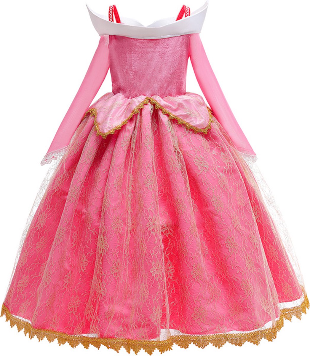 Joya Kids® Roze met Goud Prinses verkleedjurk | Roze Prinsessenjurk | verkleedkleding Meisje | (110) roze goud + kroontje & Staf | Cadeau meisje — afbeelding 6