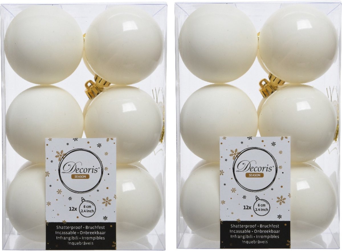 36x stuks kunststof kerstballen wol wit 6 cm - Mat/glans - Onbreekbare plastic kerstballen