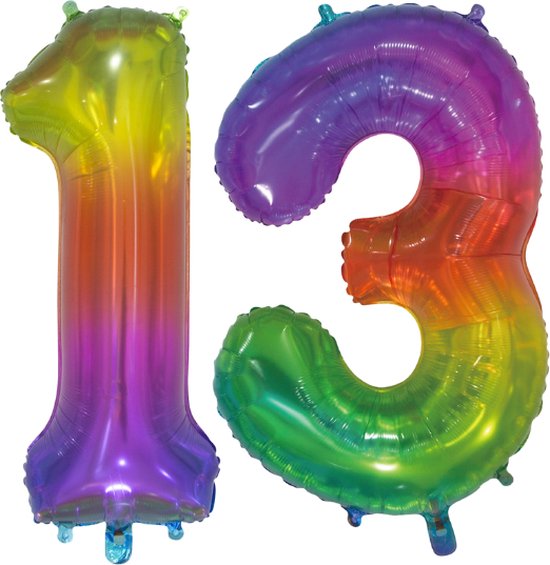 Folieballon 13 jaar Regenboog 76cm