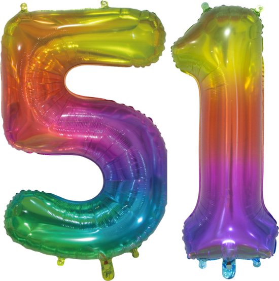 Folieballon 51 jaar Regenboog 76cm