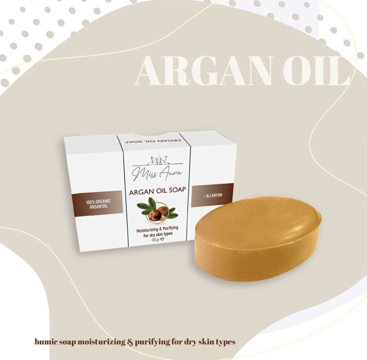 Miss Aura ARGAN OIL SOAP - droge huid - zeep - zuiverend en hydraterend - soap - verzorgende zeep - Argan Oil