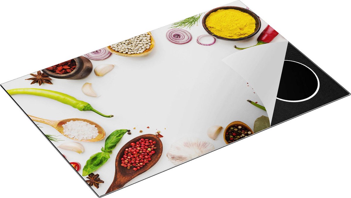 Chefcare Inductie Beschermer Kruiden op een Witte Tafel - 80x55 cm - Afdekplaat Inductie - Kookplaat Beschermer - Inductie Mat