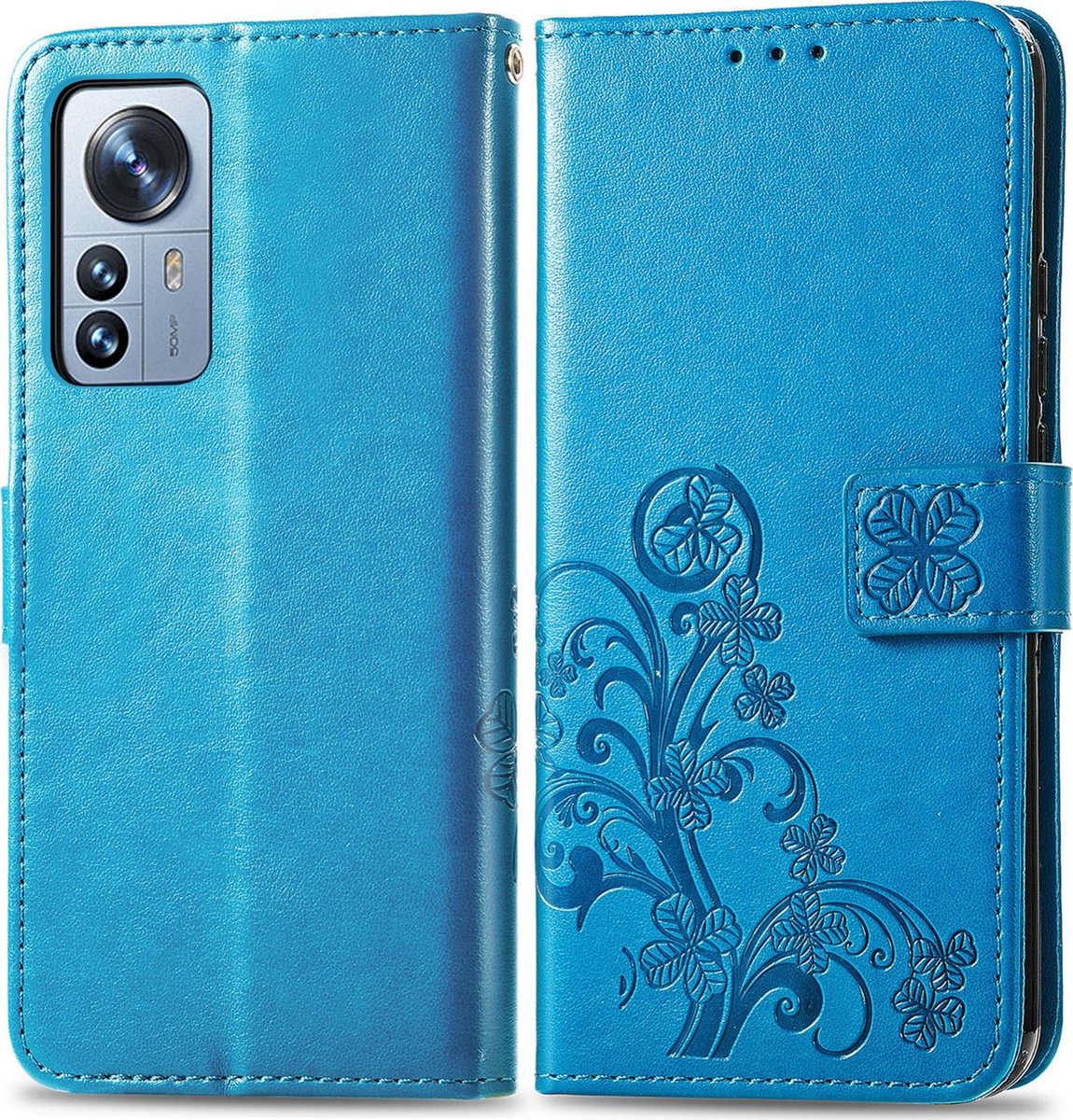 Mobigear Telefoonhoesje geschikt voor Xiaomi 12 Pro Hoesje | Mobigear Clover Bookcase Portemonnee | Pasjeshouder voor 3 Pasjes | Telefoonhoesje voor Pinpas / OV Kaart / Rijbewijs - Blauw
