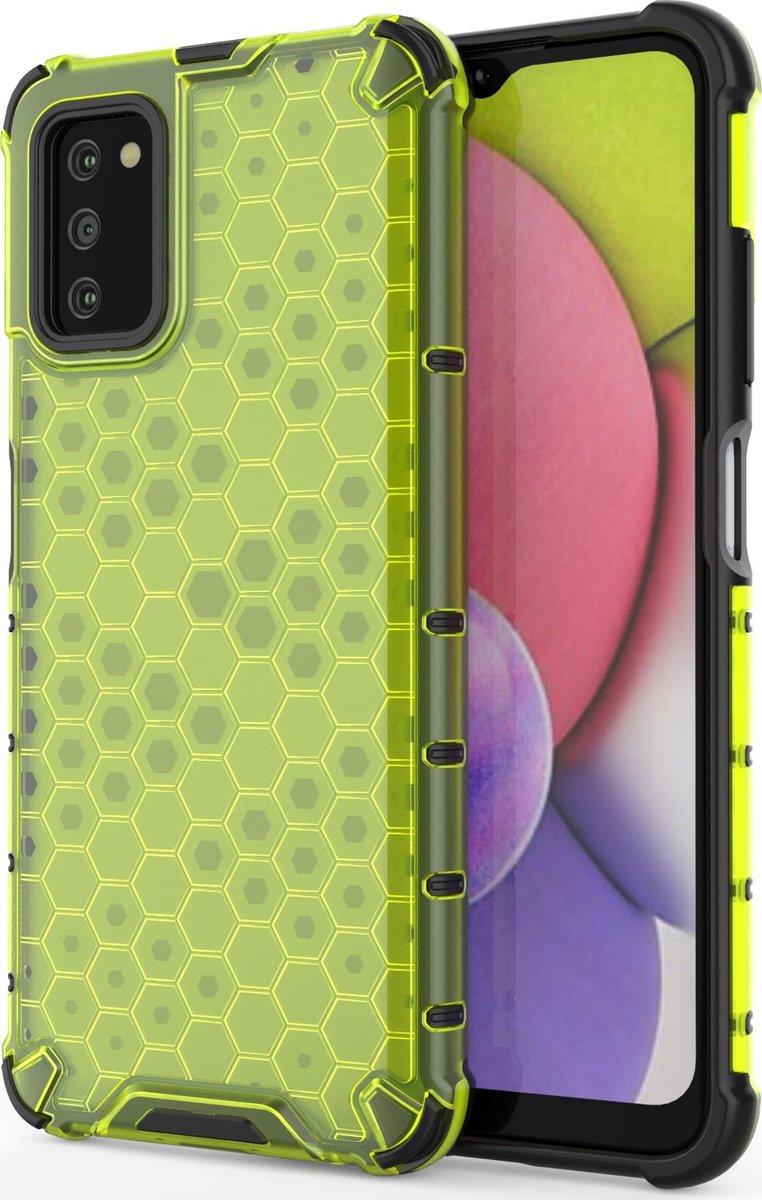 Mobigear Hoesje geschikt voor Samsung Galaxy A03s Telefoonhoesje Hardcase | Mobigear Honeycomb Backcover Shockproof | Schokbestendig Galaxy A03s Telefoonhoesje | Anti Shock Proof - Groen