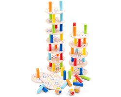 Woet® Houten Balanstoren Spel - Educatief Stapelspel met Dobbelstenen - Kleurenherkenning en Motoriek - Vanaf 3 Jaar