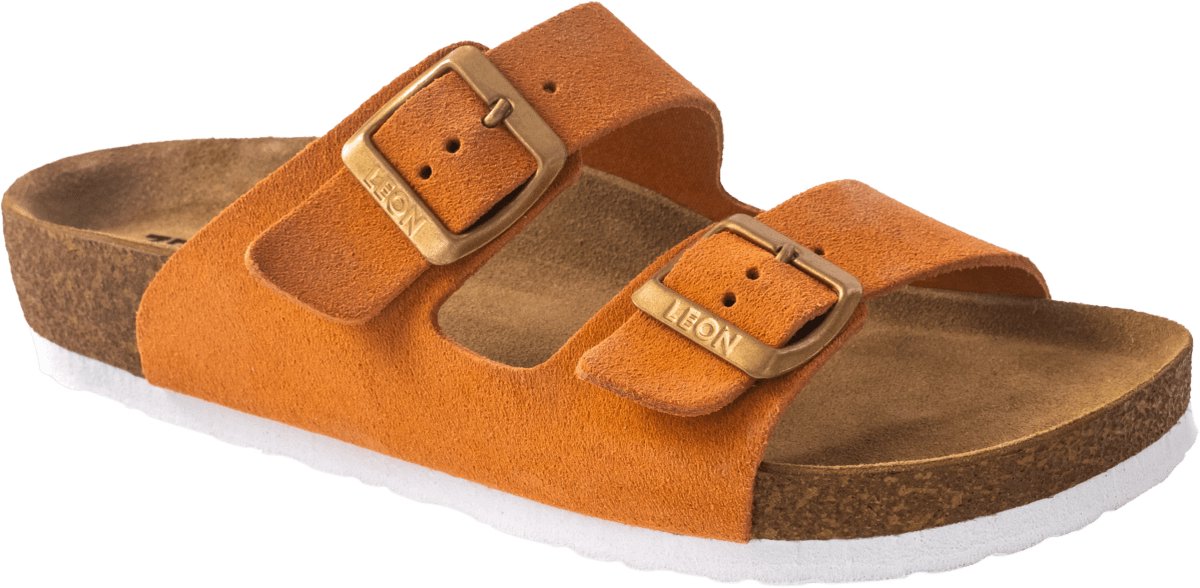 Sandalen mat oranje - Leon sandals - heerlijk voetbed - beide leren riemen verstelbaar - maat 38