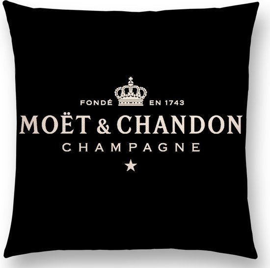 Moët & Chandon - Kussen - Zwart - Champagne - Kussensloop - 45X45 CM - Linnen - Auto - Decoratie - Boot - Hotel - DUBBELZIJDIG