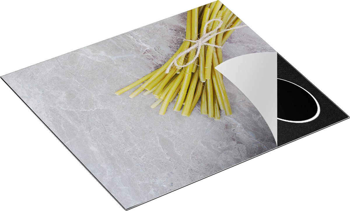 Chefcare Inductie Beschermer Sperziebonen op Grijze Marmer - 60x55 cm - Afdekplaat Inductie - Kookplaat Beschermer - Inductie Mat