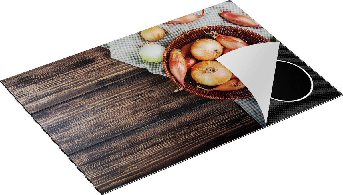 Chefcare Inductie Beschermer Mand met Uien op Tafel - 75x55 cm - Afdekplaat Inductie - Kookplaat Beschermer - Inductie Mat