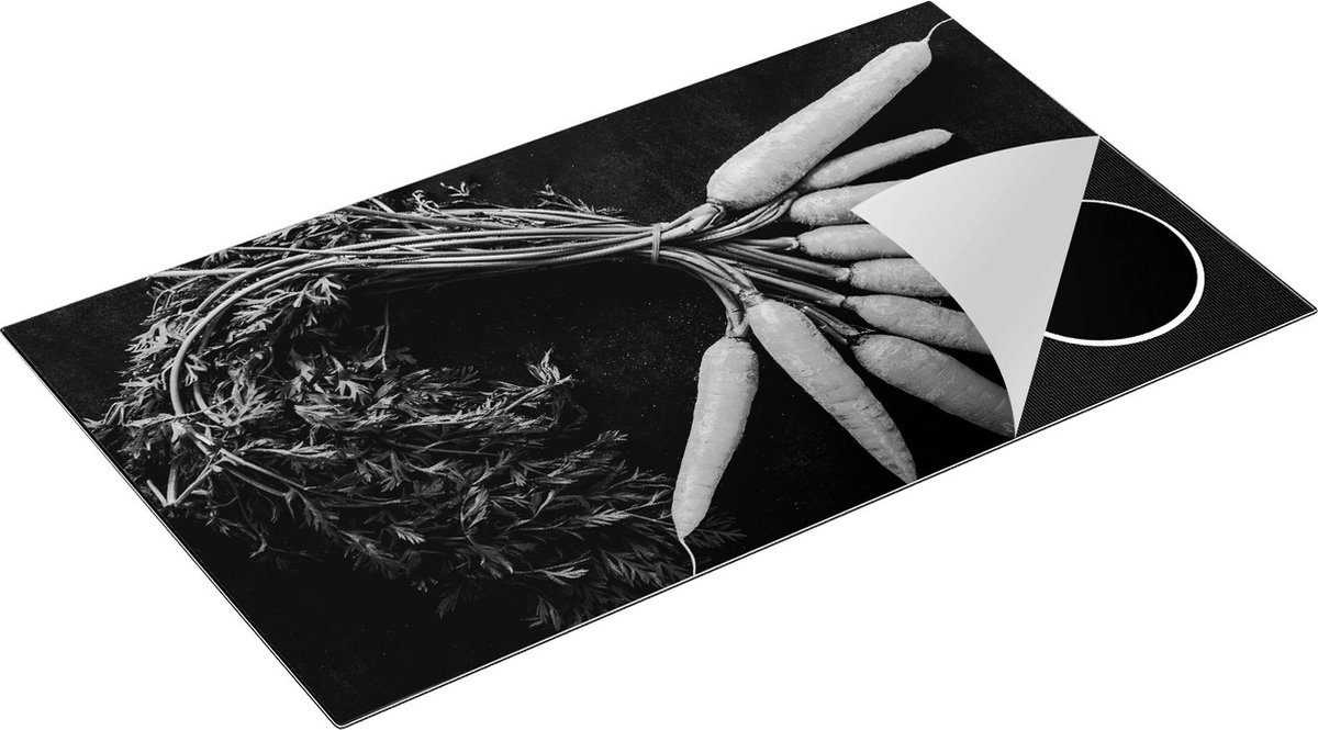 Chefcare Inductie Beschermer Wortels op Zwarte Marmer - Zwart Wit - 91,6x52,7 cm - Afdekplaat Inductie - Kookplaat Beschermer - Inductie Mat