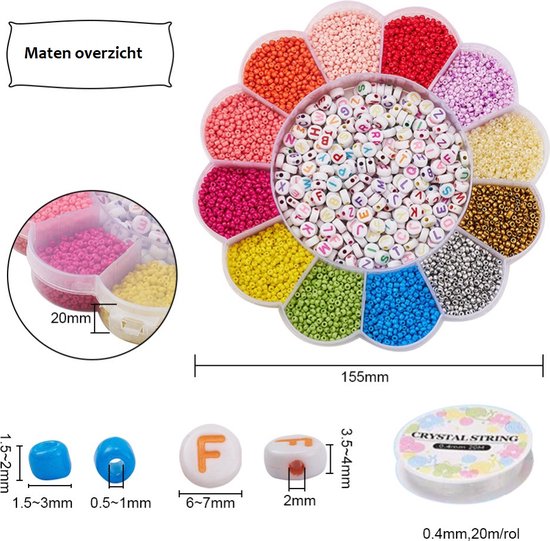 Boite de 24 couleurs de perles de rocailles multicolores - 3 mm