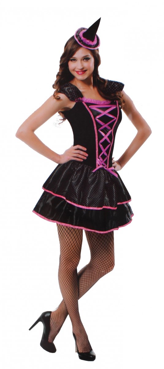 Halloween Verkleedpak Heks Dames Zwart/roze Maat One Size