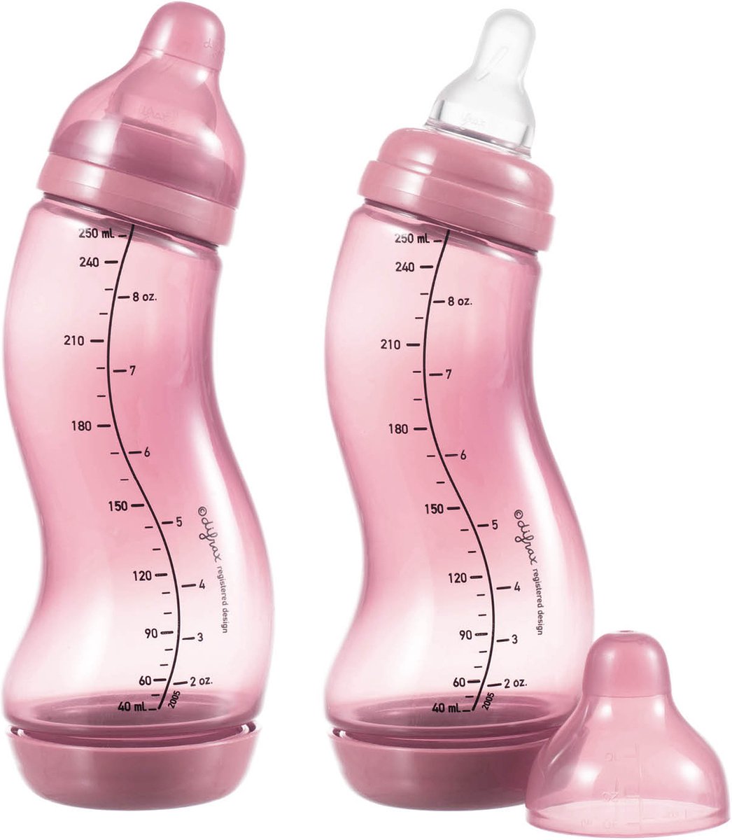 Goedkoopste Difrax Babyfles 250 ml Natural - S-fles - Anti-Colic - Roze - 2 stuks