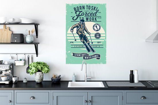 Stickers muraux - Ski - Combinaison de ski - Sports d'hiver - Vintage - 60x90 cm - Film adhésif