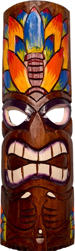 Tiki masker vulkaan - Houten decoratie - Tiki masker - Tiki - Decoratie - Bar decoratie - Mancave - Hand beschilderd - Hawaiian - Masker - 50 cm - Cave & Garden