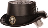 Zwarte gothic hoed - tophat - met kant en medaillon