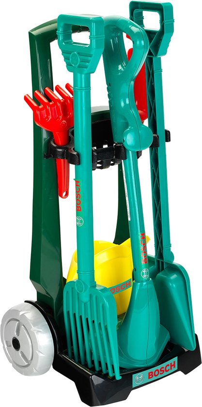Klein Toys Bosch 7-delige tuinkar - incl. diverse accessoires - incl. bijpassend geluid - groen/geel/rood