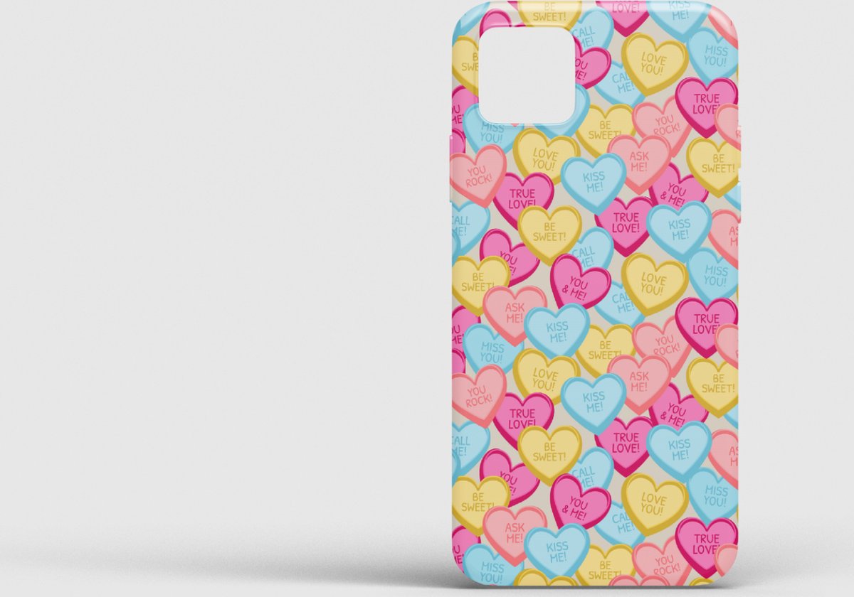 Apple Iphone 11 hoesje wit siliconen hoesje gekleurde hartjes *LET OP JUISTE MODEL*