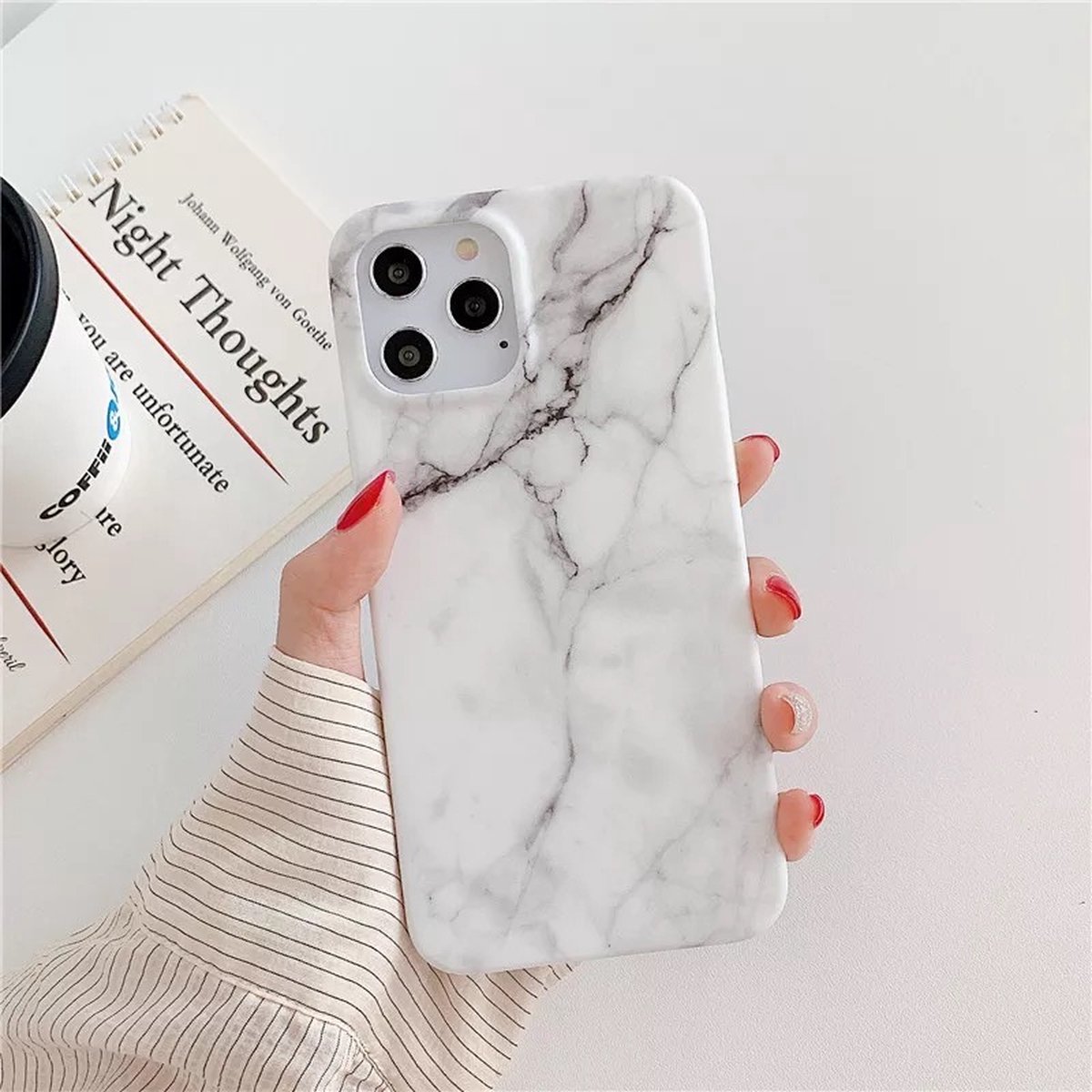 Iphone 13 marmer case - telefoonhoesje - marmerlook hoesje - wit marmer