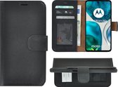 Motorola Moto G52 Hoesje - Bookcase - Moto G52 Hoesje Book Case Wallet Echt Leer Zwart Cover