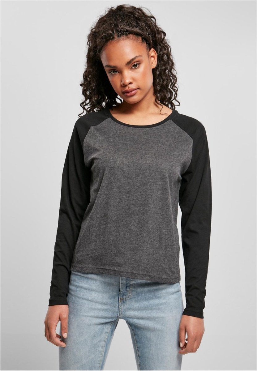 Urban Classics Contrast Raglan Longsleeve Dames Shirt met lange mouwen 3XL Zwart