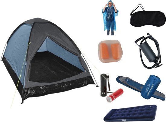 Festbox Alles In 1 Kampeerpakket Pop Up Tent Slaapzak Luchtbed Luchtpomp  Poncho... | bol.com