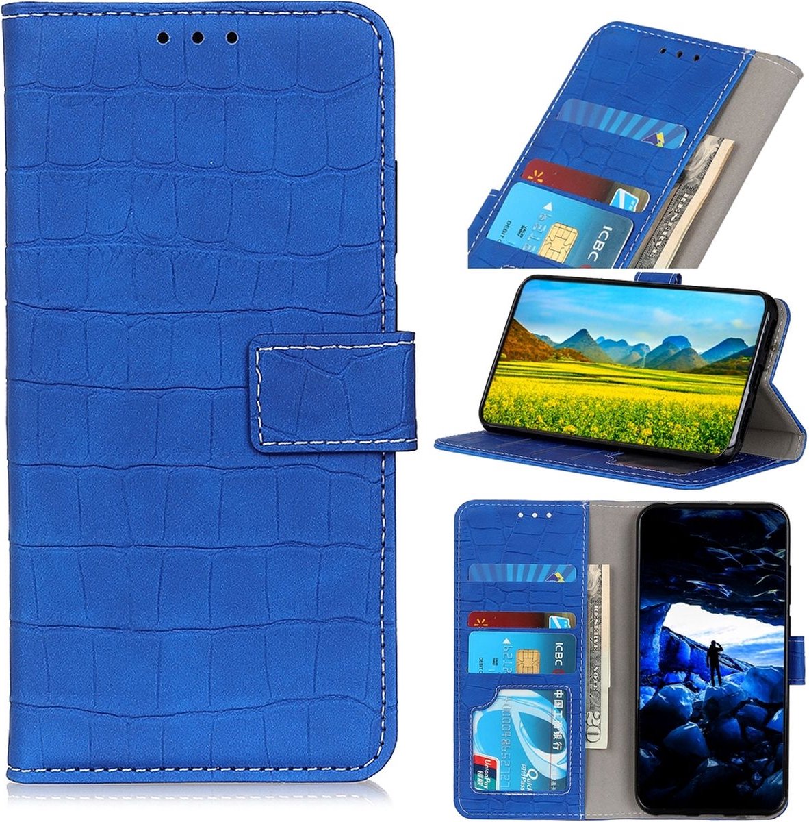 Mobigear Telefoonhoesje geschikt voor Samsung Galaxy M23 Hoesje | Mobigear Croco Bookcase Portemonnee | Pasjeshouder voor 3 Pasjes | Telefoonhoesje voor Pinpas / OV Kaart / Rijbewijs - Blauw