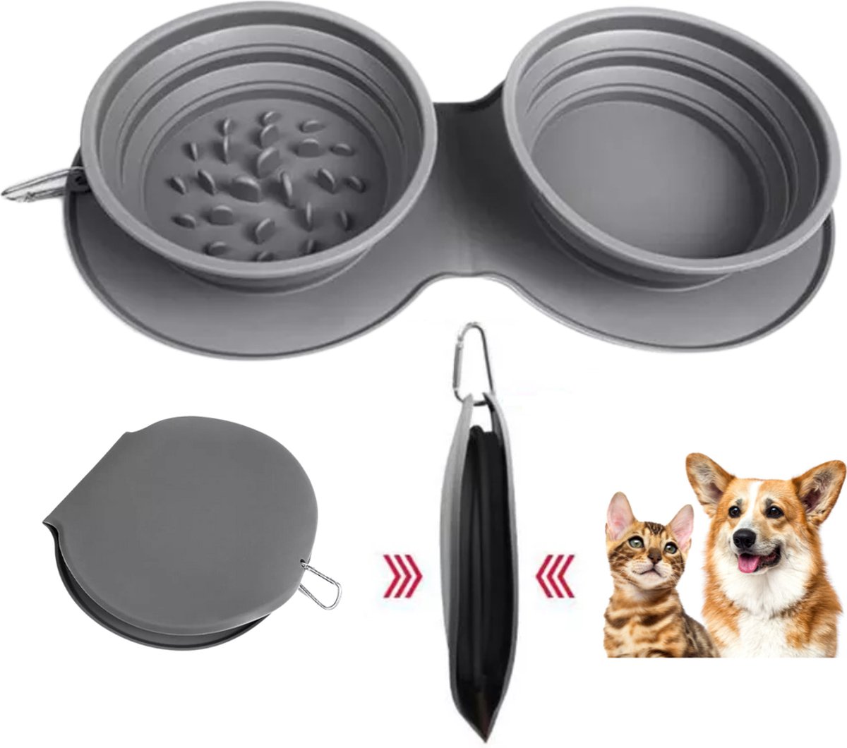 Bol.com Janse® Opvouwbare voerbak - Anti slip honden voerbak - Katten voerbak - Anti schrokbak hond - Waterbak - Drinkbak - Voed... aanbieding