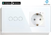 SmartinHuis – Slimme serieschakelaar (3) + stopcontact – Wit – Wifi – Hotelschakelaar – 3 lampen