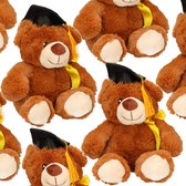 Pakket van 12x stuks geslaagd thema cadeau beertjes bruin 20 cm - Pluche afstudeer knuffelbeertjes kado