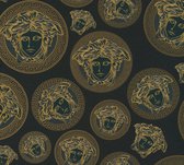 "MEDUSA HOOFD" SATIJN GLANZEND BEHANG | Design - goud zwart - A.S. Création Versace 5