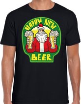 Fout Kerst t-shirt - oud en nieuw / nieuwjaar shirt - happy new beer / bier - zwart voor heren - kerstkleding / kerst outfit S