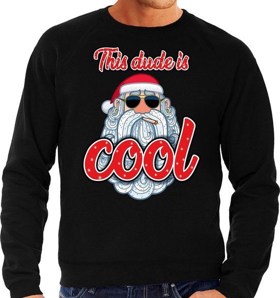 Foute Kersttrui / sweater Stoere kerstman this dude is cool zwart