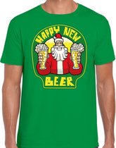 Fout Kerst t-shirt - oud en nieuw / nieuwjaar shirt - happy new beer / bier - groen voor heren - kerstkleding / kerst outfit M