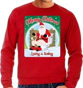 Foute Kersttrui / sweater - Merry Shitmas Losing a Turkey - rood voor heren - kerstkleding / kerst outfit M