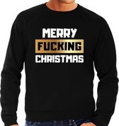 Foute Kersttrui / sweater - Merry fucking Christmas - zwart voor heren - kerstkleding / kerst outfit L