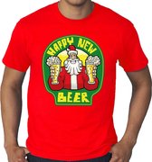 Grote maten foute Kerst t-shirt - oud en nieuw / nieuwjaar shirt - happy new beer / bier - rood voor heren - kerstkleding XXXXL