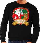 Foute kersttrui / sweater - zwart - Kerstman Run Rudolf Run heren M