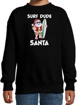 Surf dude Santa fun Kerstsweater / Kerst trui zwart voor kinderen - Kerstkleding / Christmas outfit 152/164
