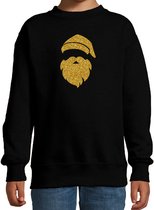 Kerstman hoofd Kerstsweater - zwart met gouden glitter bedrukking - kinderen - Kersttruien / Kerst outfit 98/104