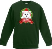 Groene kersttrui met een ijsbeer jongens en meisjes - Kerstruien kind 170/176