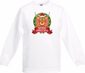 Kerst sweater / Kersttrui voor kinderen met rendier Rudolf print - wit - jongens / meisjes sweater 110/116