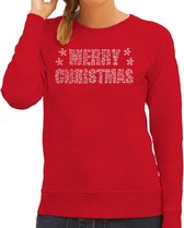 Glitter foute kersttrui rood Merry Christmas glitter steentjes/ rhinestones voor dames - Glitter kerstkleding/ outfit XL